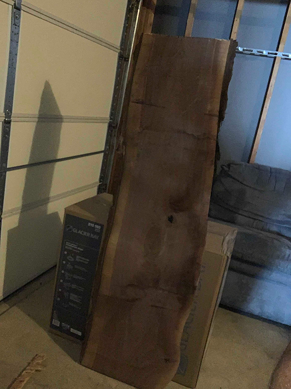 Rough cut walnut slab - our starting point walnut live edge slab